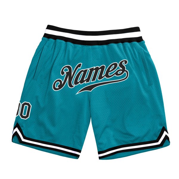 Men's Custom Teal Black-White Authentic Throwback Basketball Shorts