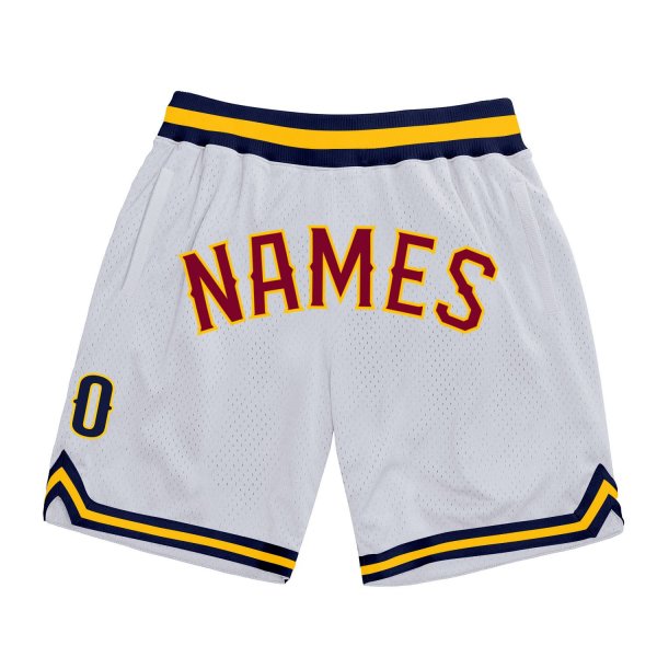 Men's Custom White Maroon-Gold Authentic Throwback Basketball Shorts