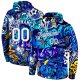 Men's Custom Stitched Graffiti Pattern White-Royal 3D Sports Pullover Sweatshirt Hoodie