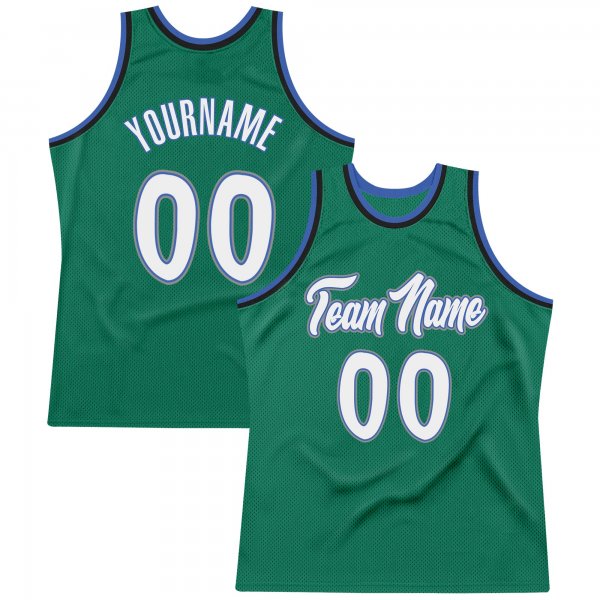 Men's Custom Kelly Green White-Blue Authentic Throwback Basketball Jersey