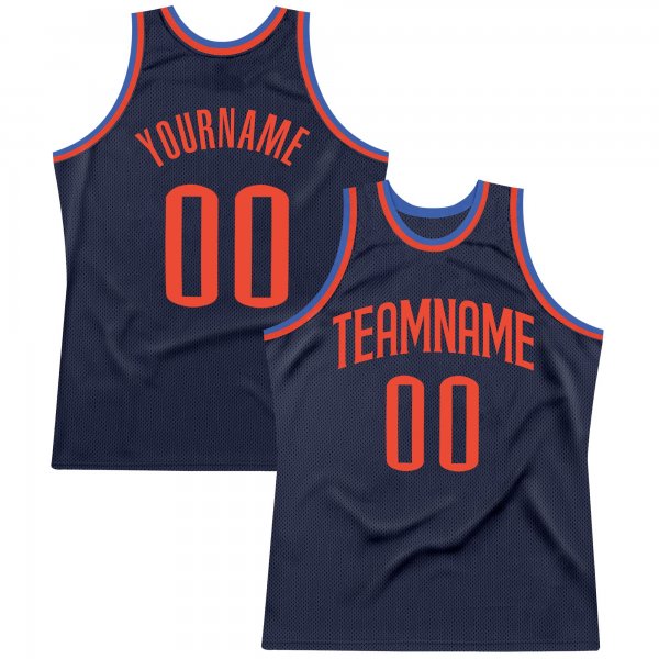 Men's Custom Navy Orange-Blue Authentic Throwback Basketball Jersey